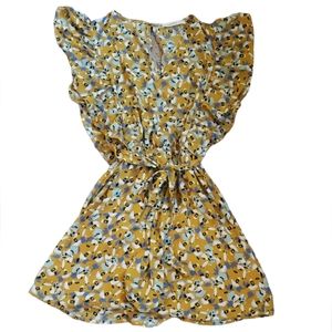 Rokoko Mini Dress in Small. Mustard Yellow. Floral.